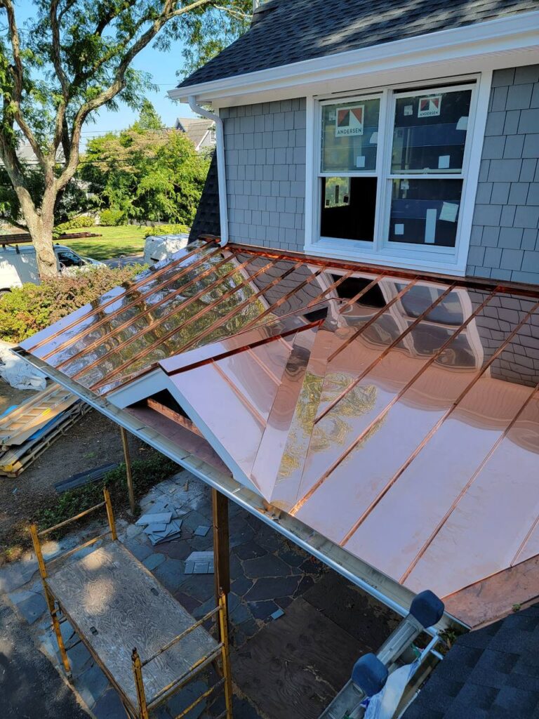 metal roof on a wooden porch