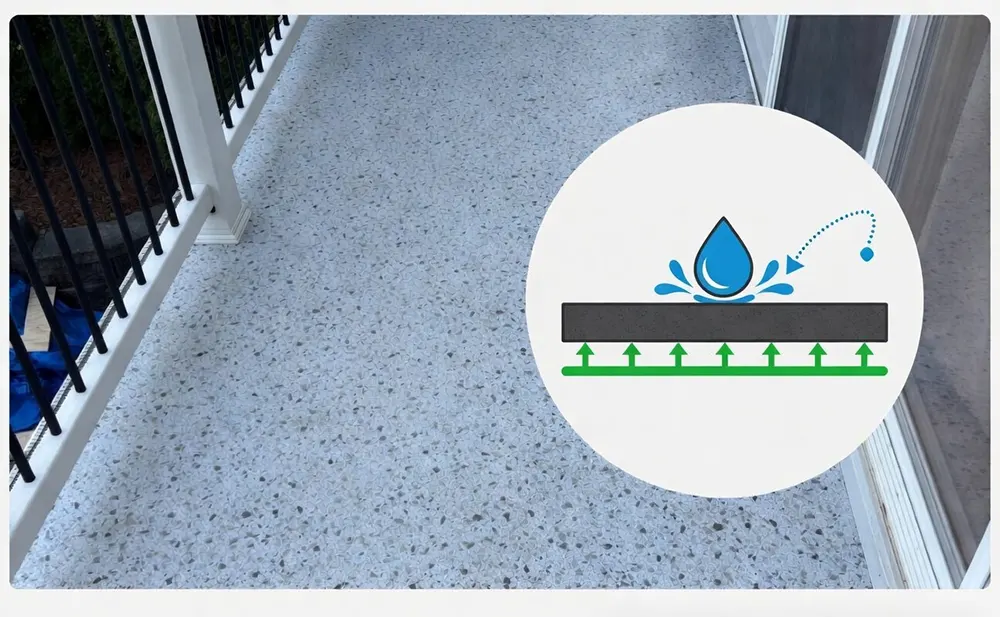 Waterproof vinyl decking prevents moisture from reaching the structure below