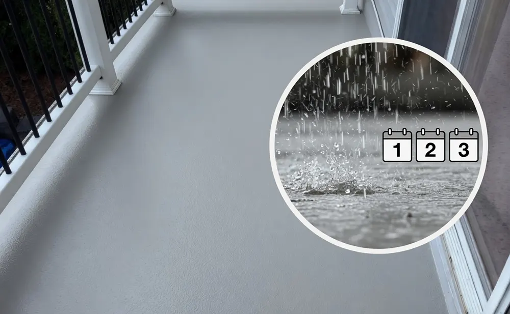 Waterproof vinyl decking stays dry even after days of heavy rain