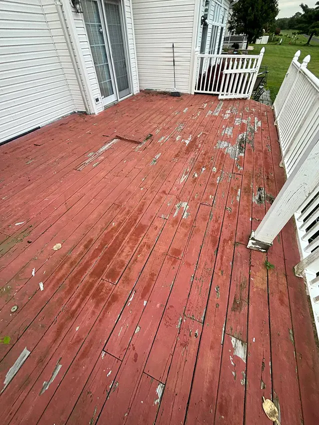 Old peeling wood deck surface